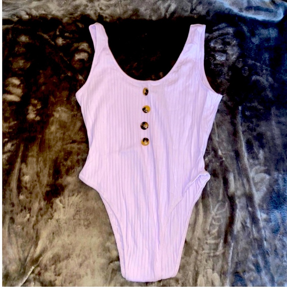 Purple button up body suit